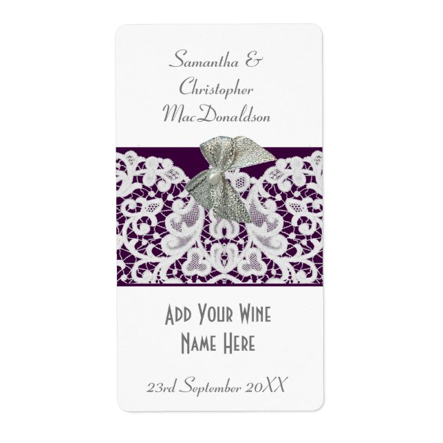 Etiqueta Vinho de casamento roxo e branco (Frente)