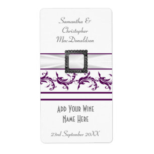 Etiqueta Vinho de casamento simples, roxo e branco