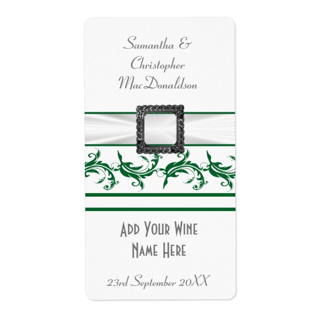Etiqueta Vinho de casamento verde e branco, simples (Frente)