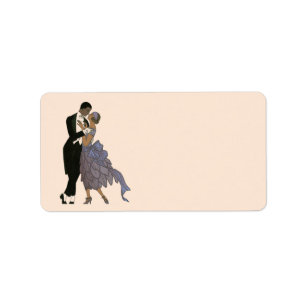 Etiqueta Vintage Art Deco Newlyweds, Bride e dança de noiv