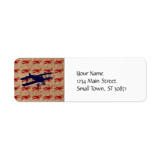 Etiqueta Vintage Biplane Propeller Avião em Burlap Impressã