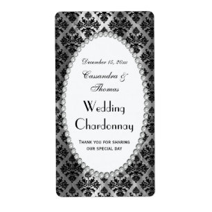 Etiqueta Vintage Blk Silv Damask Pearl V Vinho Rótulo do Fr