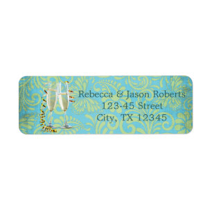 Etiqueta vintage champagne flautes casamento tema damasco d