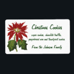 Etiqueta Vintage Christmas, Red Poinsettia Winter Plant<br><div class="desc">Vintage illustration Victorian Era Merry Christmas holiday design featuring a blooming floral poinsettia plant with red blossoms and green leaves. Beautiful winter botanical flowers. Happy Holidays and Season's Greetings!</div>