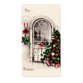Etiqueta Vintage Christmas Window Sketch Gift Tag Stickers
