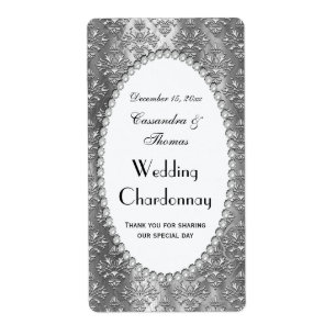 Etiqueta Vintage Cinza Silv Damask Pearl V Vinho Rótulo do