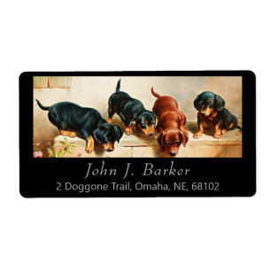 Etiqueta Vintage Dachshund Doxie Puppies Art Label