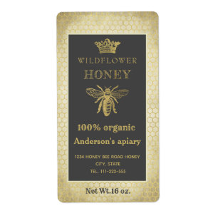 Etiqueta Vintage dourado rústico rainha da coroa abelha me