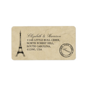 Etiqueta Vintage Eiffel Tower Paris Postmark Wedding