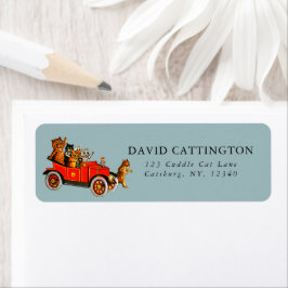 Etiqueta Vintage Engraçado Gatos de Cartografia em Azul-Car