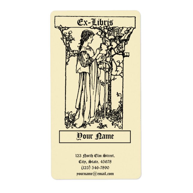 Etiqueta Vintage Ex Libris Girl With Book Modelo (Frente)