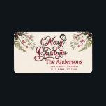 Etiqueta Vintage Felry Christmas botânico holly<br><div class="desc">Vintage Red Calliografia Feliz design de Natal. Composição sofisticada e artística de cores. Uma obra de arte gráfica moderna e única feita para você. Você pode personalizar este produto adicionando seu próprio apelido ou monograma ou alterar texto. Presentes perfeitos para amantes de designs únicos.</div>