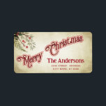 Etiqueta Vintage Felry Christmas botânico holly<br><div class="desc">Vintage Red Calliografia Feliz design de Natal. Composição sofisticada e artística de cores. Uma obra de arte gráfica moderna e única feita para você. Você pode personalizar este produto adicionando seu próprio apelido ou monograma ou alterar texto. Presentes perfeitos para amantes de designs únicos.</div>