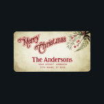Etiqueta Vintage Felry Christmas botânico holly<br><div class="desc">Vintage Red Calliografia Feliz design de Natal. Composição sofisticada e artística de cores. Uma obra de arte gráfica moderna e única feita para você. Você pode personalizar este produto adicionando seu próprio apelido ou monograma ou alterar texto. Presentes perfeitos para amantes de designs únicos.</div>