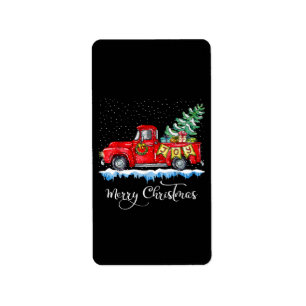 Etiqueta Vintage Felry Christmas Red Truck Old Fashiked Ch