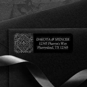 Etiqueta Vintage Fleur de Lis Damask Endereço Grunge