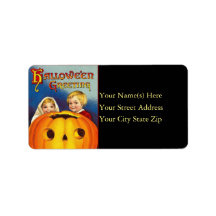 Vintage Kids and Pumpkin Halloween Label
