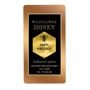 Etiqueta Vintage, logótipo dourado, rainha, boião de mel