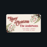 Etiqueta Vintage Merry Christmas botanly Label<br><div class="desc">Vintage Red Calliografia Feliz design de Natal. Composição sofisticada e artística de cores. Uma obra de arte gráfica moderna e única feita para você. Você pode personalizar este produto adicionando seu próprio apelido ou monograma ou alterar texto. Presentes perfeitos para amantes de designs únicos.</div>