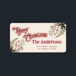 Etiqueta Vintage Merry Christmas botanly Label<br><div class="desc">Vintage Red Calliografia Feliz design de Natal. Composição sofisticada e artística de cores. Uma obra de arte gráfica moderna e única feita para você. Você pode personalizar este produto adicionando seu próprio apelido ou monograma ou alterar texto. Presentes perfeitos para amantes de designs únicos.</div>
