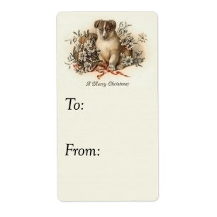 Etiqueta Vintage Merry christmas Puppy Gift Tag