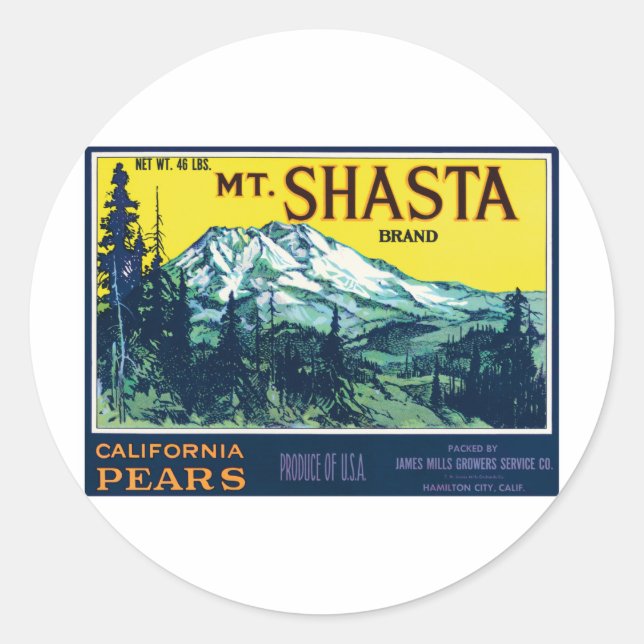 Etiqueta Vintage Mt Shasta California Pears (Frente)