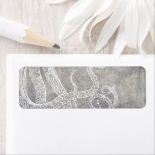 Etiqueta Vintage Octopus Silver Pewer Cinza Watercolor