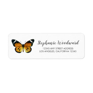 Etiqueta Vintage Orange Butterfly Script Return Endereço