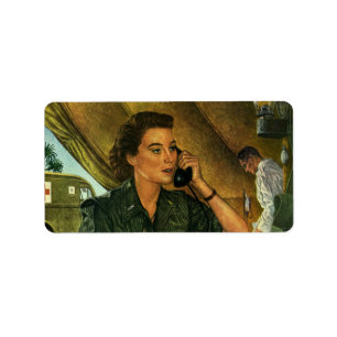 Etiqueta Vintage Patriótico, Enfermeira Médica ao Telefone