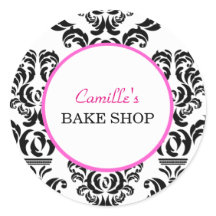 Etiqueta Vintage Pink and Black Damask Bakery Stic