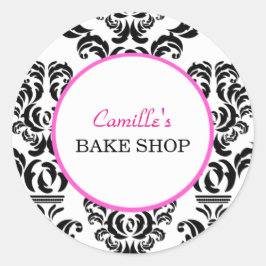 Etiqueta Vintage Pink and Black Damask Bakery Stic