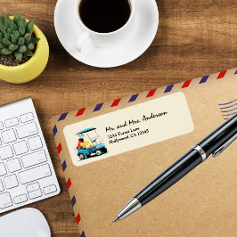 Etiqueta Vintage Retro Blue Golf Cart Fun Return Address