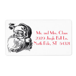 Etiqueta Vintage Santa Claus Black White Christmas