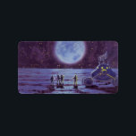Etiqueta Vintage Science Ficting Earth Rover Aliens na Lua<br><div class="desc">Ilustração vintage de aliens futuristas e robôs de ficção científica apresentando um clássico design de quadrinhos de 50. Design de ficção científica retrô com astronautas alienígenas em um planeta estrangeiro com veículo espacial, lunar ou lua e olhando para a Terra e o espaço exterior e acenando. Um céu escuro com...</div>