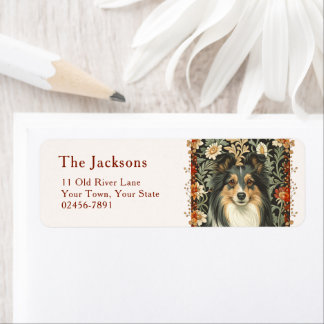 Etiqueta Vintage Shetland Sheepdog Sheltie Floral