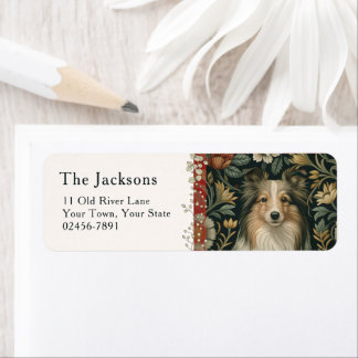 Etiqueta Vintage Shetland Sheepdog Sheltie Floral