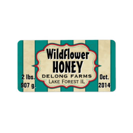 Etiqueta Vintage Stripes Wildflower Honey Jar - Horizontal