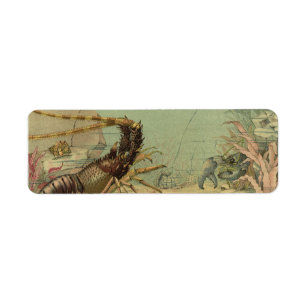 Etiqueta Vintage Submarino Life, Animais no Oceano