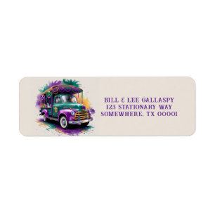 Etiqueta Vintage Truck Mardi Gras Endereço de Celebração