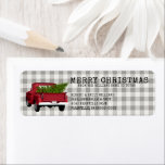 ETIQUETA VINTAGE TRUCK TREE CHRISTMAS NOME DA FAZENDA DEVOL<br><div class="desc">Adicione um pouco de estilo de fazenda à sua Correspondência de Natal este ano. A etiqueta apresenta um carregando de caminhão de recolha, de moda e vintage, uma árvore de Natal recentemente cortada, fresca da fazenda. A etiqueta diz Feliz Natal de nossa Casa para o Seu com muito espaço ou...</div>