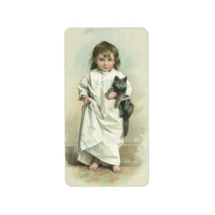 Etiqueta Vintage Victorian Girl in a Nightvestido with Your