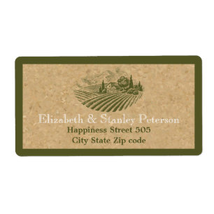 Etiqueta Vintage vinhedo e bege de cortiça, casamento de ol