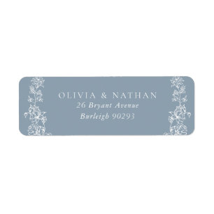 Etiqueta Vintage White Floral Blue Wedding Endereço de devo