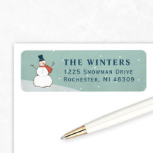 Vintage Winter Snowman Holiday Address