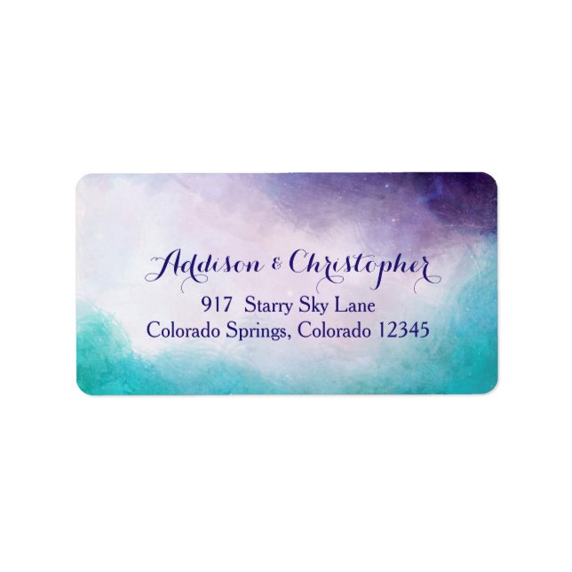 Etiqueta Violet & Turquoise Watercolor Personalizada (Frente)