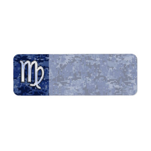 Etiqueta Virgo Zodiac - Sinal no Marinho Blue Digital Camo