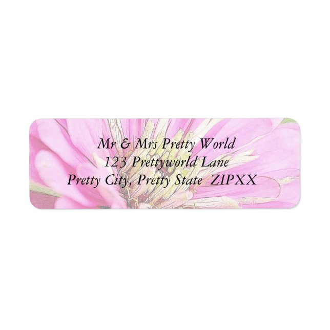 Etiqueta Vista aproximada de uma delicada zínnia rosa (Frente)