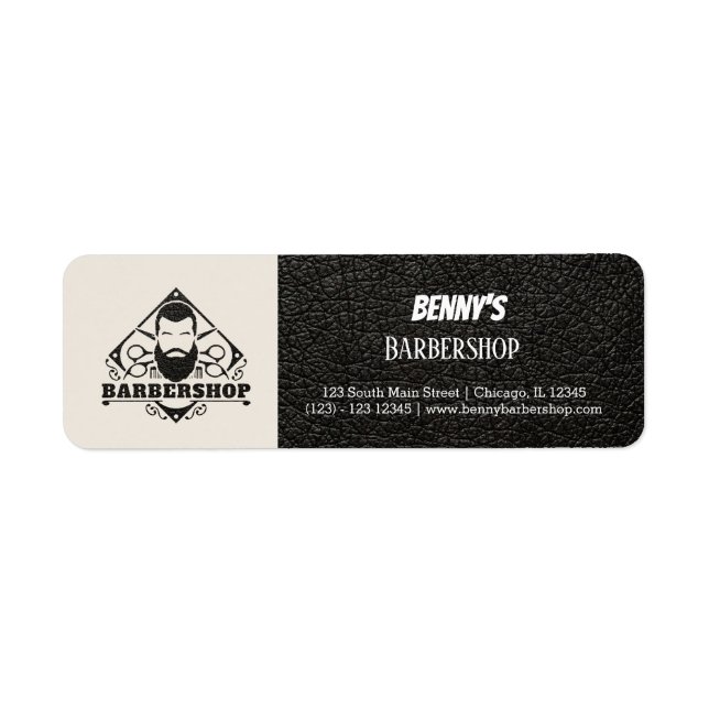 Etiqueta Vista de couro de barbearia (Frente)