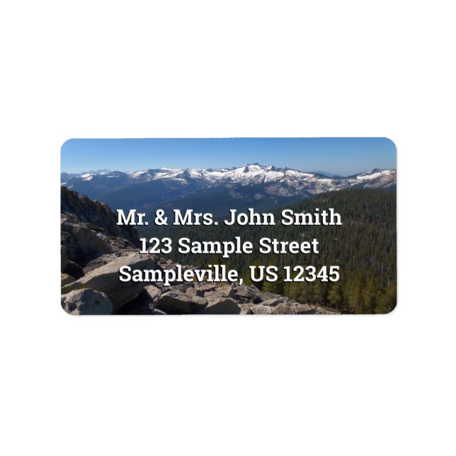 Etiqueta Vista do Pico Mitchell no Parque Nacional Sequoia (Frente)