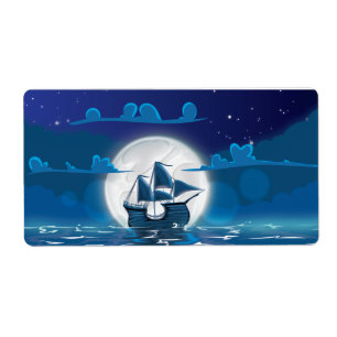 Etiqueta Voo de navio Wooden Sail em lua